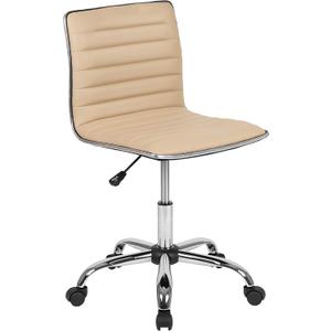 Flash Furniture Alan Low Back Designer Armless Tan Ribbed Swivel Task Office Chair, Set of 1