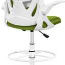 Primy Drafting Chair Tall Office Chair with Flip-up Armrests Executive Ergonomic Computer Standing Desk Chair with Lumbar Support and Adjustable Footrest Ring (AvocadoGreen) (934-Z)