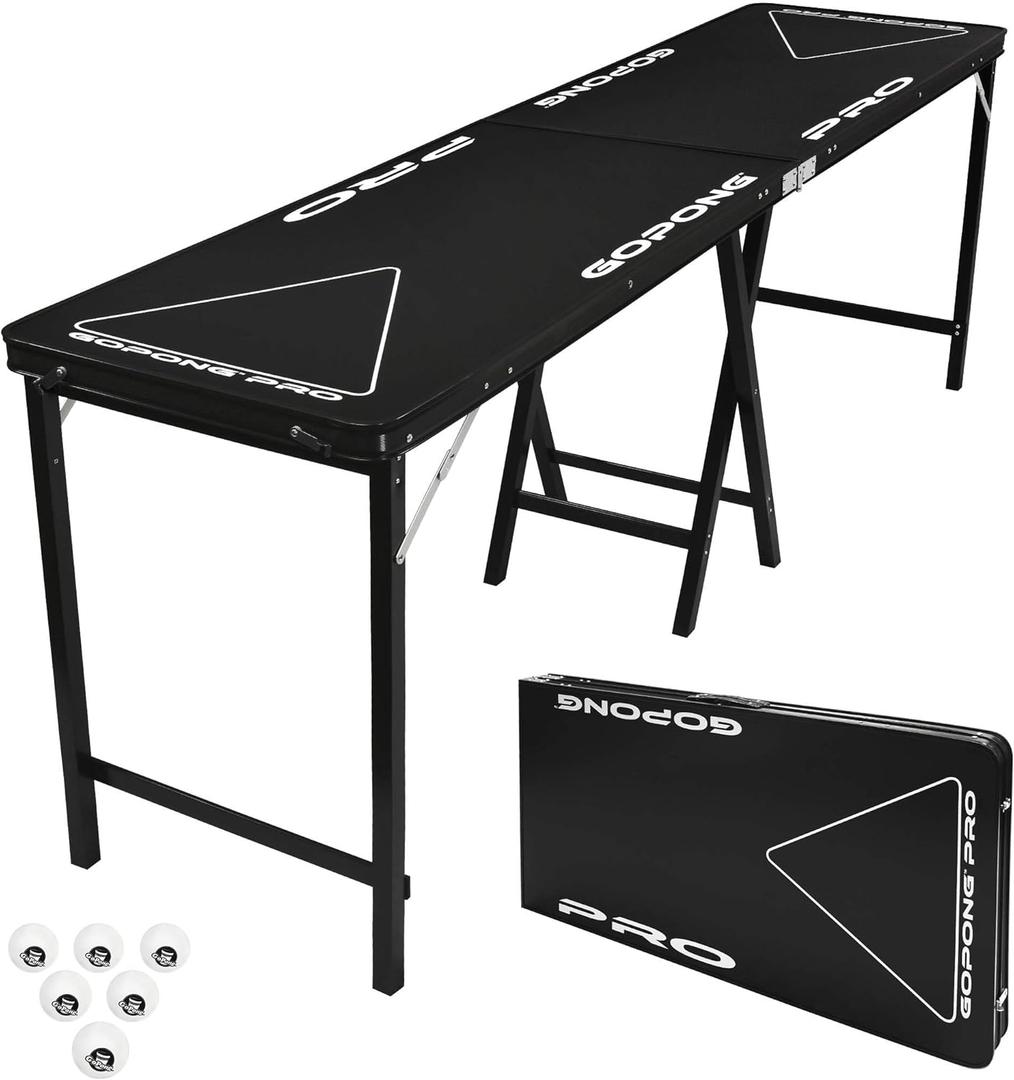GoPong PRO 8 Foot Premium Beer Pong Table - heavy-duty (Black, 36-Inch Tall)