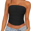 REORIA Womens Sheer Tube Top Summer Y2K Double Lined Strapless Tops Sleeveless Crop Top 2025 Going Out Outfits Trendy (Medium, Black)