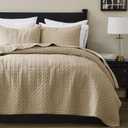 Palassio Dark Beige 100% Cotton Quilt Queen Size Bedding Sets with 2 Pillow Shams, Textured Lightweight Soft Bedspread Shabby Chic Coverlet, Quilted Comforter Bed Cover for All Season, 3 Pieces, Queen(90"x96"