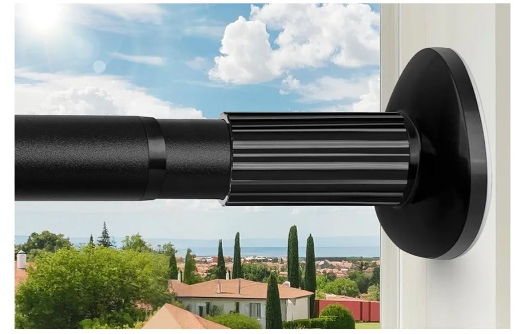 Tension Curtain Rod 51-165 Inch, Extra Long Curtain Rod No Drilling for Window or Bathroom, Outdoor Curtain Rods for Patio, Easy to Install, Never Rust, Rod Diameter 1.26 Inches-Black