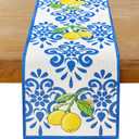 YATOJUZI Lemon Table Runner Summer Blue Table Runners 13x72 Inches Long Table Runner for Home Kitchen Dining Table Decor