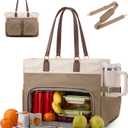 LOVEVOOK Lunch Tote Bag for Women, 2-in-1 Work Bag with Insulated Lunch Compartment, 15.6 Inch Large Capacity Laptop Tote with Cup Holder for Teacher, Nurse, Office, Outdoors, Khaki