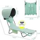 SUNNYFEEL Lay Flat Tanning Chair, Face Down Lounger, 5-Position Reclining | Face Down Hole & Arm Slots, Heavy-Duty 300 lb Capacity, Lightweight Side Carry Strap,Folding, Fully Flat Recline (Teal With Canopy, 2PCS)