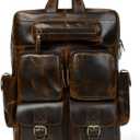 Emporio Handicraft Vintage Brown Leather Backpack  Handmade Roll Top Rucksack with Buckle Straps Multiple Pockets  Classic Travel Bag for Men & Women