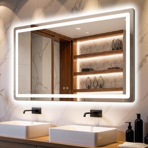Delma LED Bathroom Mirror with Lights, 30x50 Vanity Mirror for Bathroom Wall, Anti-Fog, Dimmable, Front Lit & Backlit, Memory Function, Shatterproof Tempered Glass, 3 Color Modes(Horizontal/Vertical)