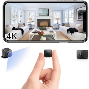 4K Mini Security Camera, WiFi Wireless Camera Small Portable HD Nanny Cam with Motion Detection, Cloud & SD Storage, Night Vision,Wide Angle,Can No Need WiFi Cams Micro Cameras for Home Indoor Outdoor (Black)