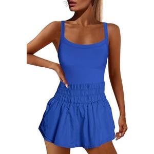 Nirovien Womens Tennis Dress with Shorts Running Skort Atheletic Romper Dress One Piece Jumpsuits(Klein Blue), Small