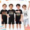 Boys Easter Shirt Toddler Bunny Rabbit & Egg Hunt Graphic T-Shirts Kids Happy Easter Lettering Tops 2026 (140) (Black)