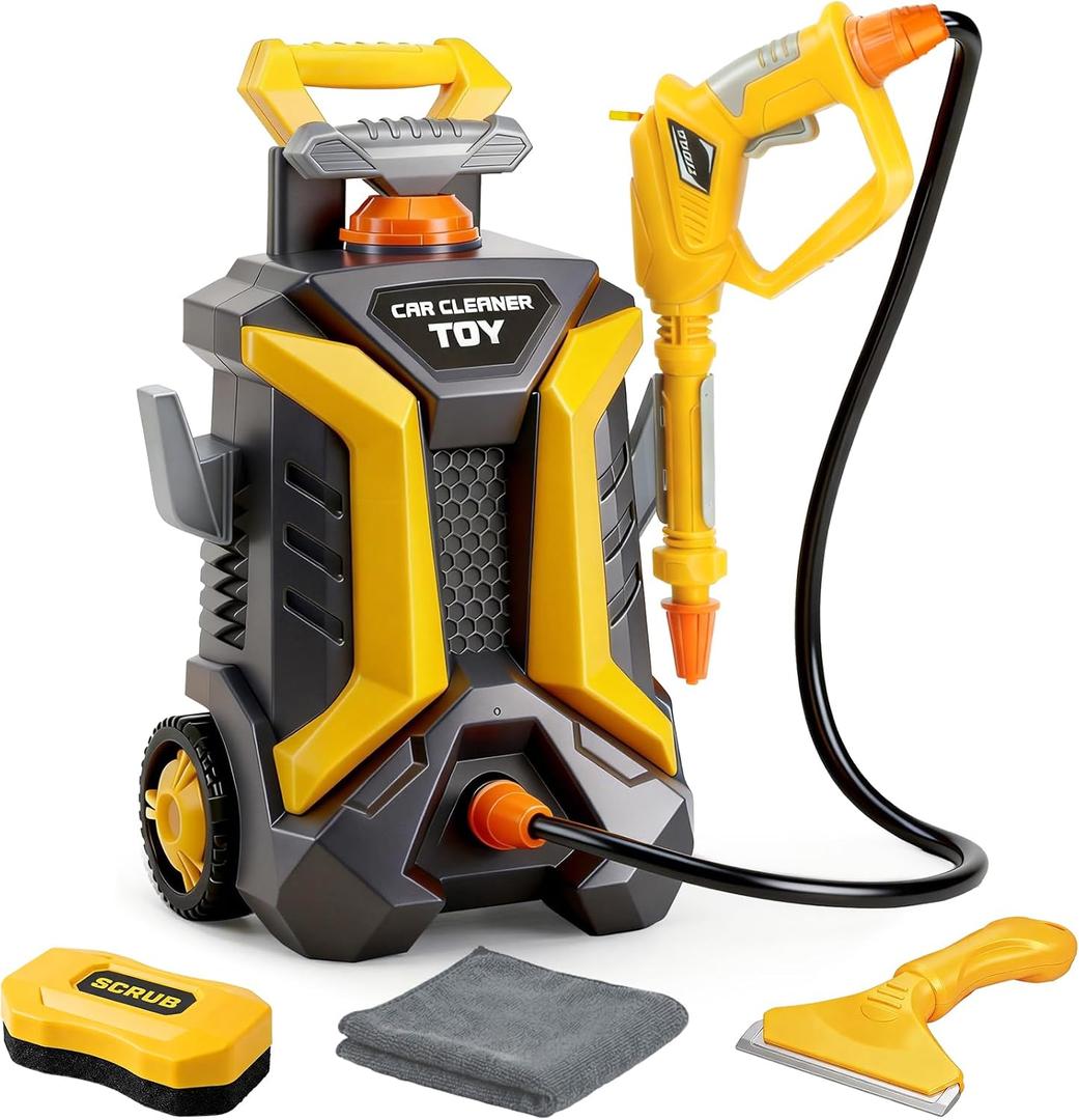 Kids Car Wash Toy Pressure Washer Playset with 1.3L Tank & Manual Pump Spray Gun, Outdoor Summer Water Toys for Toddlers, Portable Cleaning Pretend Play Gift for Boys Girls Ages 3+