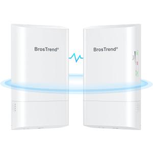 BrosTrend 5GHz 867Mbps WiFi Bridge Point to Point Outdoor, 1KM Wireless Internet Network Bridge Long Range Plug & Play, for PtP & PtMP, IP65, w/Passive PoE Injector, for Barn Farm Garage Building etc