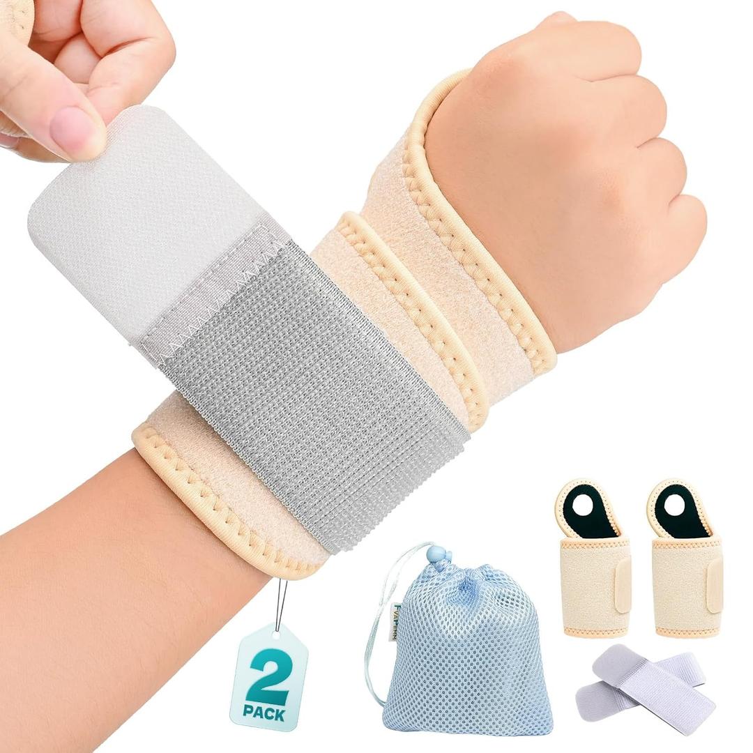 Wrist Brace for Right Left Hand 2 Pack, Wrist Support Wraps for Women Men, Adjustable Wrist Brace for Carpal Tunnel Tendonitis, Arthritis, Weightlifting, Sports, Day Night Support, Nude (Free Size (Fit 5-10" Wrist Circumference))