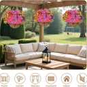 Artificial Hanging Flower for Outdoors, Fake Hanging Basket for Outside,1 Hanging Basket with 13 Pcs Faux Silk Flowers for Porch, Balcony and Patio Decor(Mixed)
