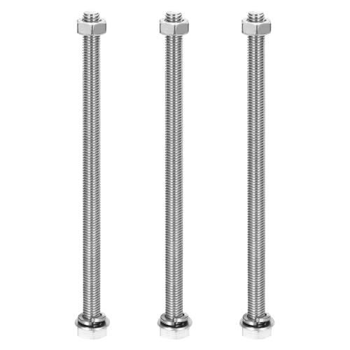 MECCANIXITY M8 x 150mm 304 Stainless Steel Hex Head Screws Bolts, Nuts, Flat & Lock Washers Assortment Kit, Fully Threaded, Bright Finish for Home, Electronic, Machine, 3 Sets