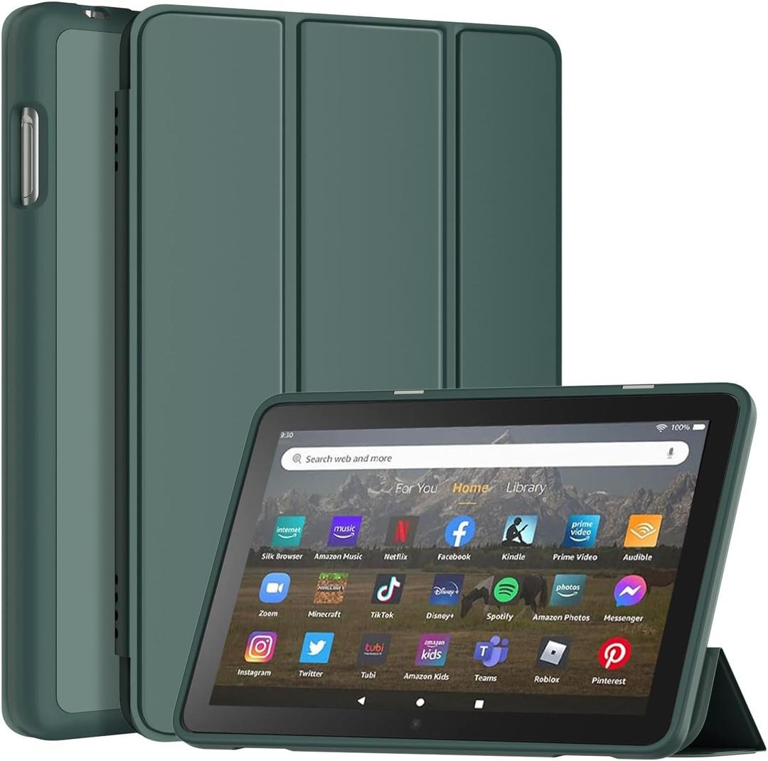 DJ&RPPQ Trifold PU Leather Smart Dual Angle Stand Protective Case with Auto Wake/Sleep,Dark Green