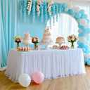2-Pack White 2-in-1 Tulle Tablecloth for 6-Foot Rectangular Table Stretch Fitted Table Skirt & Cover for Baby Shower, Bridal, Birthday, Princess Party