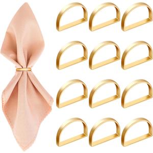 12 Pieces Gold Napkin Rings Stainless Steel Napkin Rings Metal Napkin Ring Holders Serviette Buckles Metallic Adornment for Wedding Dinner Parties Banquet Table Settings (Gold Semicircle)