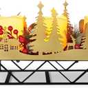 Christmas Sleigh Centerpiece Table Decorations with Flickering Led Candle Lights Xmas Sleigh Silhouette Candelabrum for Dinning Room, Table, Fireplace, Mantel Holiday Decoration (Gold)