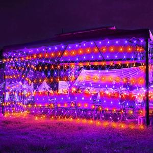 weillsnow 198 LED Halloween Net Lights,9.8FT*6.6FT Connectable Plug in Waterproof Mesh Lights with 8 Modes, Halloween Decorations Outdoor for House, Garden, Bush Decor (Orange&Purple)