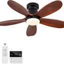 36 Inch Flush Mount Ceiling Fans with Lights and Remote, Dimmable, Wall Switch, 5 Blades Wood Ceiling Fan with Light, Low Profile Outdoor Indoor Modern Ceiling Fan for Bedroom Patio (Black Walnut)
