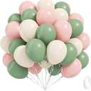 Pink and Green Balloons, 60pcs 12inch Sage Green Light Pink Sand White Balloons for Birthday Bridal Shower Boho Baby in Bloom Baby Shower Decorations