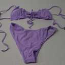 ZAFUL Women's Ruffled Bikini Lace Up Swimsuit High Cut Spaghetti Strap Two Piece Bathing Suit (Light Purple M)