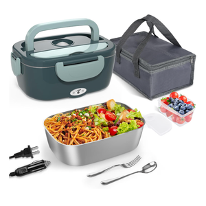 Monteka Electric Lunch Box Food Heater - Leakproof Portable Food Warmer heated lunch box for adults for Car/Home/Truck with 1.5L Removable Stainless Steel Container, White Elephant Gift, 12V/24V/110V