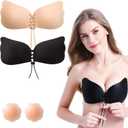 Sticky Bra Push UpAdhesive,Invisible,Sticky on Silicone,Strapless Backless Bra,Reusable Bras for Large Breasts Women (Black)