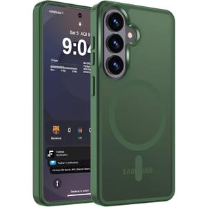WRJ Magnetic Matte Case for Samsung Galaxy S25 6.2-Inch, [Compatible with Magsafe] [Military Grade Drop Protection] Slim Translucent Anti-Fingerprints Shockproof Protective Phone Case-Green