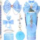 Mity rain Bling Cup Accessories for Stanley Cup 30oz 40oz 20oz Tumbler with Handle, including Bow Straw Topper Cover, Straw Bow Decorate, Leather Water Bottle Handle Strap, Boot (Blue)