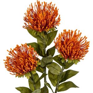 3Pcs Orange Artificial Fall Flowers Spider Mum Flower 28.3'' Long Stem Fake Chrysanthemum Flowers Leucospermum Cordifolium Arrangement Autumn Faux Pincushion Flowers for Office Bouquet Home Decor