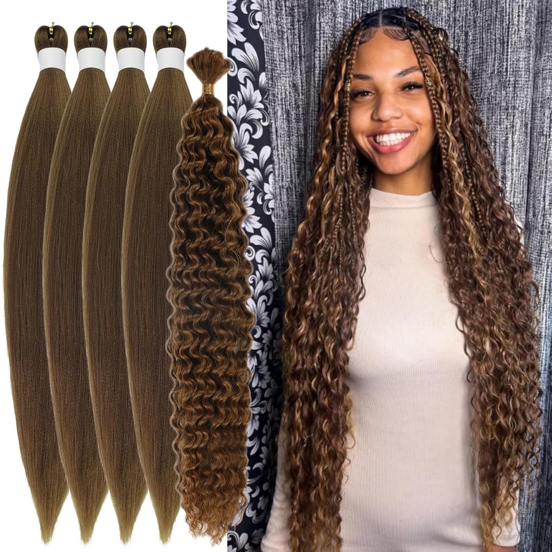 Bohemian Golden Brown Boho Braiding Hair Pre Stretched Hypoallergenic Curly Deep Wave Synthetic Knotless EZ Braid Fulani Braids