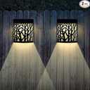 Solar Wall Lights Outdoor Decorative, Hollow Black Forest Lighting, 2 Modes, Black, 2 Pack