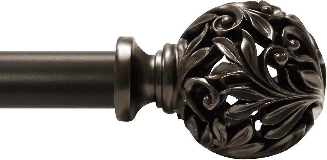 Bronze Curtain Rods 18 to 64 inches (1.5-5.33 ft), 1 Inch Diameter Adjustable Heavy Duty Decorative Curtain Rods with Decorative Openwork Carved finials for Living Room Bedroom Windows
