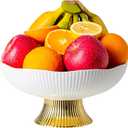 Ceramic Fruit Bowl,10 Pedestal Bowl, Decorated Fruit Tray for Kitchen Counter and Dining Table, Footed Bowls for Afternoon Tea Parties, Bread and Salad Bowl with Golden Feet