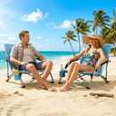 Old Bahama Bay Ergonomic Low Beach Chair for Back Support Heavy Duty 350lbs Folding Sand Chair with Breathable Mesh, Cup Holder & Carry Bag Lightweight Portable Seat for Beach, Camping, Concerts