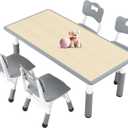 FUNLIO Kids Table and 4 Chairs Set for Ages 3-8, Height Adjustable Toddler Table and Chair Set, Easy to Wipe Arts & Crafts Table, for Classrooms/Daycares/Homes, CPC & CE Approved (5-Piece Set) - Gray (Rectangle - Grey)