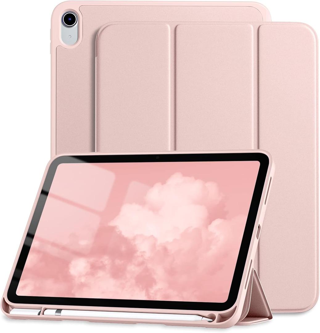 Dirrelo Compatible with iPad (A16) 11th Generation Case 11 Inch 2025 New, for iPad 10th Generation Case 10.9 Inch 2022, Trifold Stand Protective Cover with Pencil Holder, Auto Sleep/Wake, Rose Pink