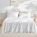 GOKOTTA King Size Sheets Set 4 Piece, 100% FSC® Certified Rayon Derived from Bamboo, Luxury Breathable and Silky Soft Sheets, Deep Pocket 16" Fitted Sheet with Elastic Corner Straps, Bright White