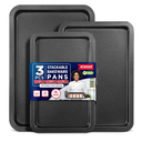 3 Piece Set Nonstick Carbon Steel Oven Bakeware -Professional Quality Kitchen Cooking Baking Trays -PFOA, PFOS, PTFE-Free Small, Medium & Large Baking Sheet Pans