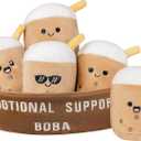 Emotional Support Boba Plush, 5 Cute Squishy Toys Stuffed Animal with Carrying Basket, Funny Cute Cuddly for Boba Lovers Adults, Inspirational Motivational Encouragement Gifts for Women Men
