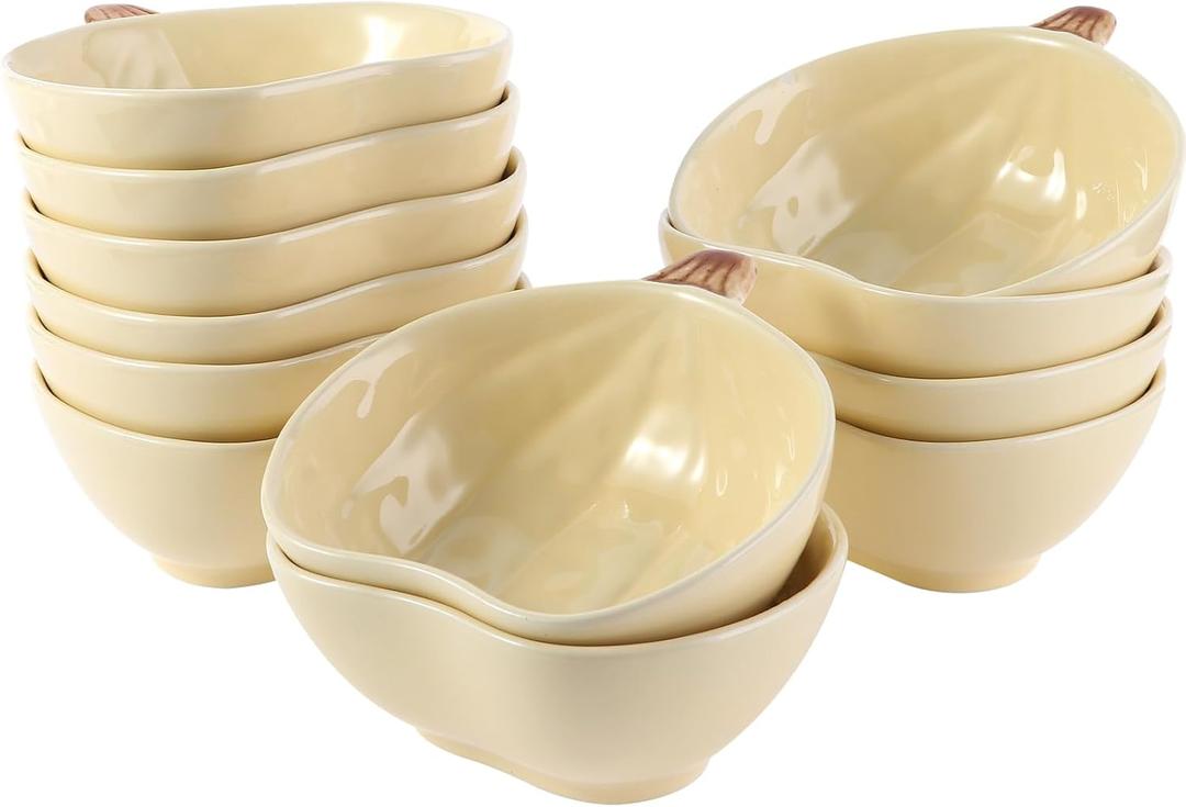 Kolewo4ever 12 Pieces Thanksgiving Bowls Ceramic Pumpkin Bowl 6 Ounces Ramekins Small Pumpkin Shaped Bowls Dinnerware Decoration for Fall Thanksgiving Serving Dip, Sauce, Condiments,Snack (Yellow)