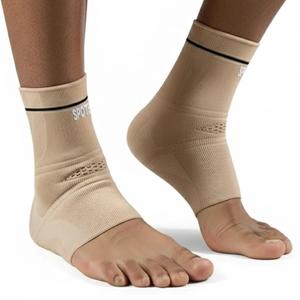 SPOTBRACE Ankle Compression Sleeve (1 Pair), Breathable Ankle Brace for Men Women - High Elastic Compression Support for Sprained Ankle, Plantar Fasciitis, Achilles Tendonitis Pain Relief(Beige) (XL)