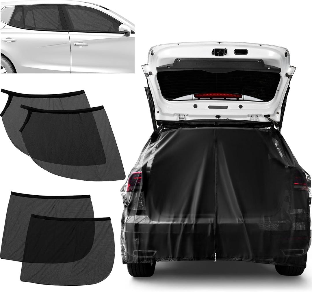 Yahenda 5 Pcs Car Window Net Screens Shades and Tailgate Set Stretchy Front Rear Sun Shade SUV Camping Net Mesh Breathable Screen for Privacy Mosquito Car Camping Essentials(XL)