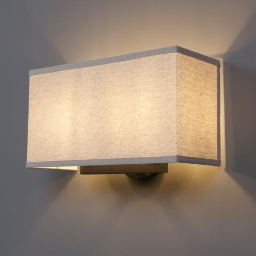 Yosoan Linen Boho Wall Sconce Stairwell Fixture Light, 2-Light Indoor Hardwired Vanity Dual Vintage Industrial Bedside Sconce Wall Mount Lighting Square Fabric Shade for Hallway Kitchen Living Room