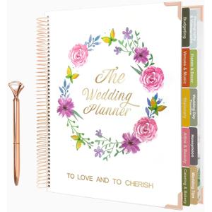 Wedding Planner Book and Organizer-176 Pages Wedding Planning Book,Bridal Planning Binder with Sticker Checklists,Gemstone pen & Budget Tracker,Wedding planner for Bride,Unique Engagement Gift