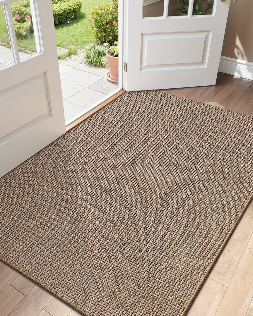 Color&Geometry Ultra-Thin Indoor Door Mat Entrance, 36"x56" Dark Beige