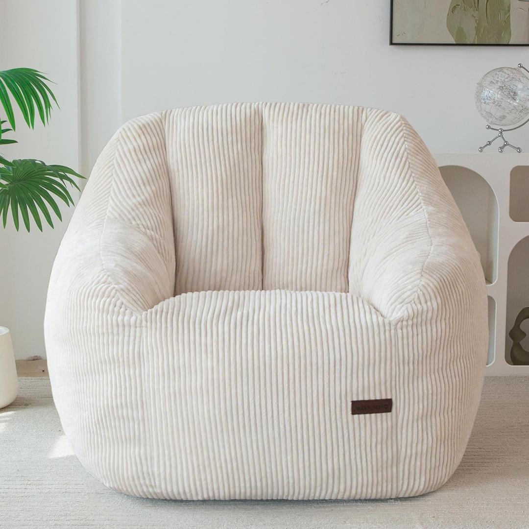 MAXYOYO Bean Bag Chair, Bean Bag Sofa with Filler, Cozy Living Room Chair for Adults and Kids, Stuffed Floor Sofa for Bedroom Dorm Reading, Beige, Standard