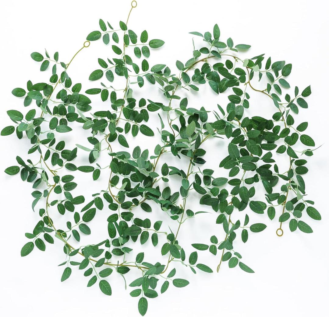 Mizii 2 Strands Artificial Vines Garland 68" Fake Vine with Small Green Leaves Silk Rose Leaf Faux Hanging Plants Greenery Decorations for Bedroom Room Table Centerpieces Wedding Decor (Rose Leaves)
